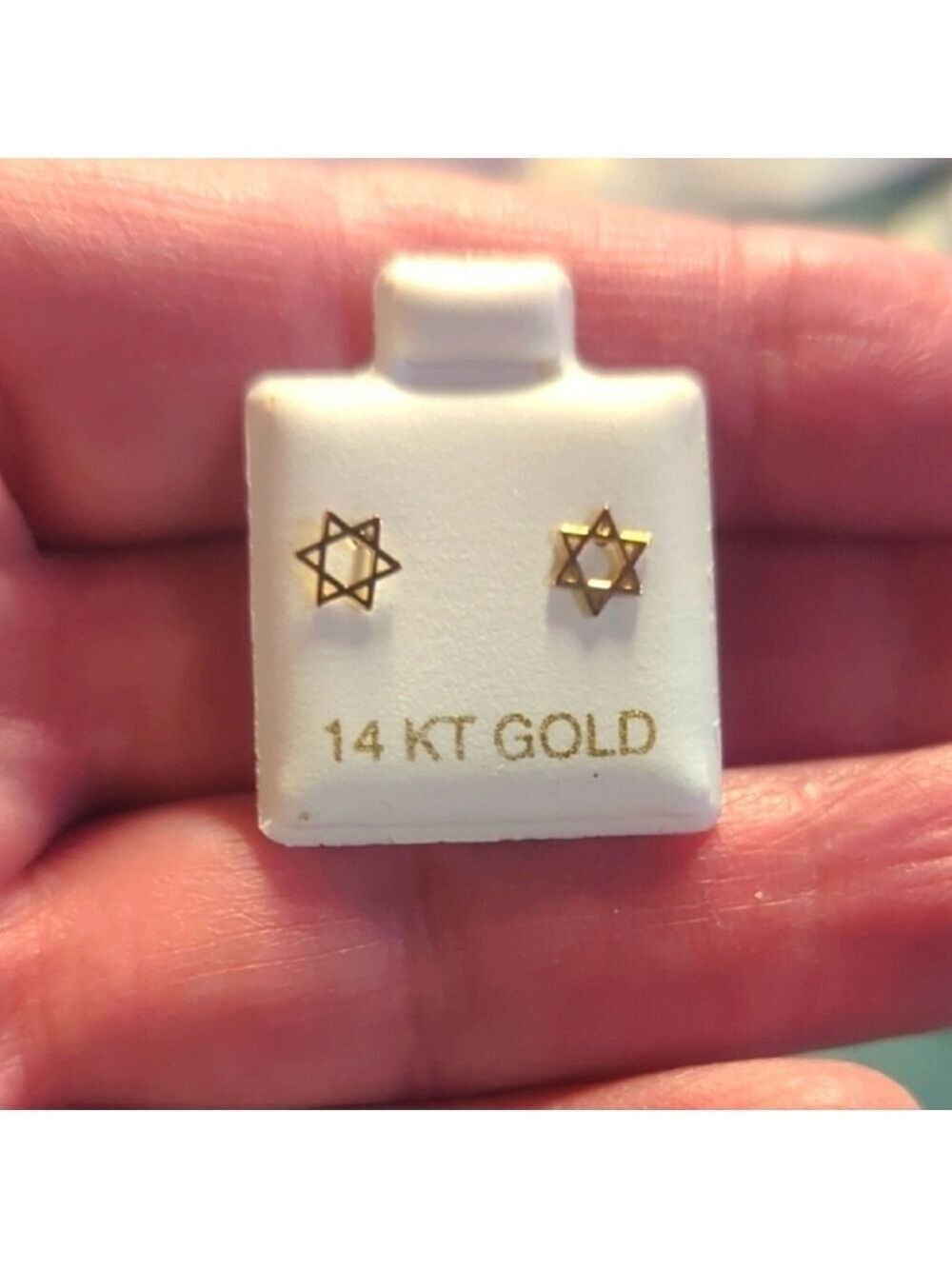Gold Star of David Earrings - Picture 2 of 4